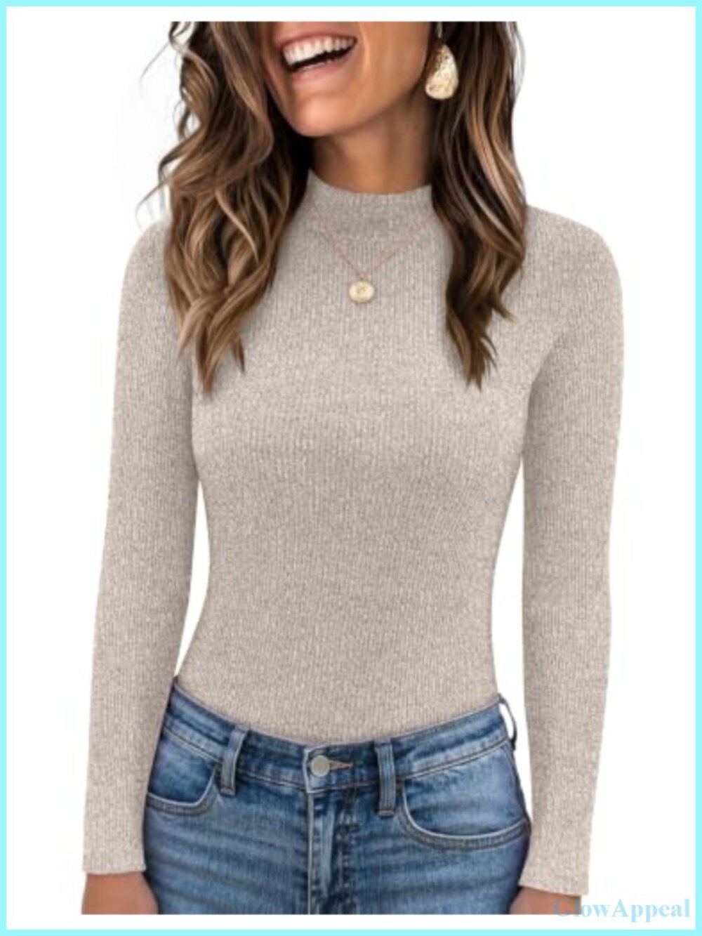 Mock Neck Ribbed Long Sleeve Slim Fit Top